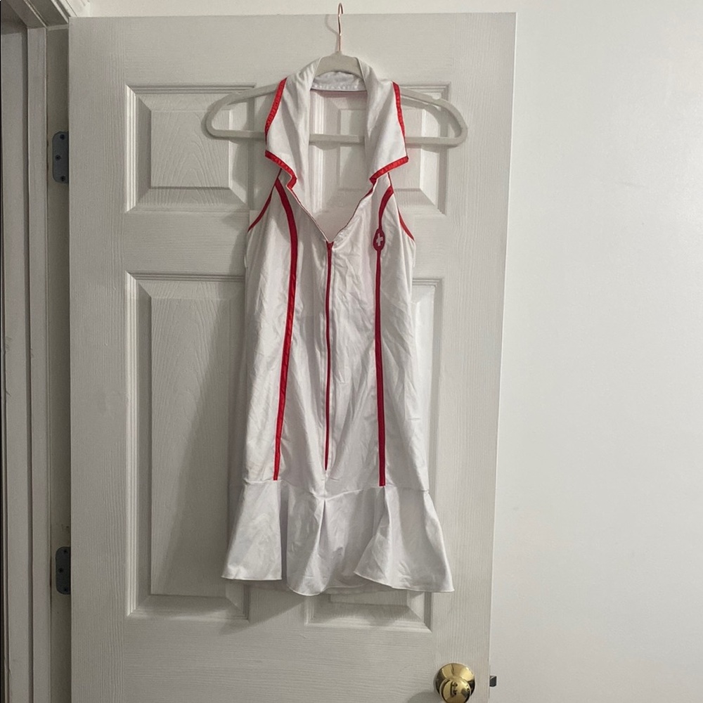 White Dress with Red Stripes